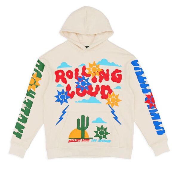 Rolling Loud Wild West 2023 Beige Graphic Hoodie Sweatshirt Men's Size Small - Picture 1 of 9